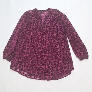 Torrid Blouse Womens 1X Plum Purple Velvet Floral Burnout Tunic Top